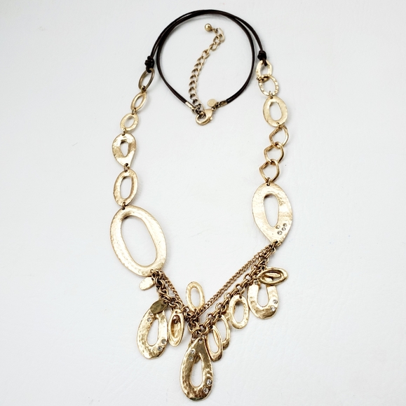 Chico's Gold Tone Oval links leather Necklace - Picture 2 of 6